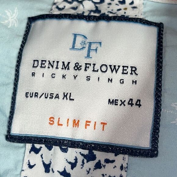 Denim & Flower shirt Mens size XL Slim Fit button up palms short sleeve cotton - Picture 8 of 10